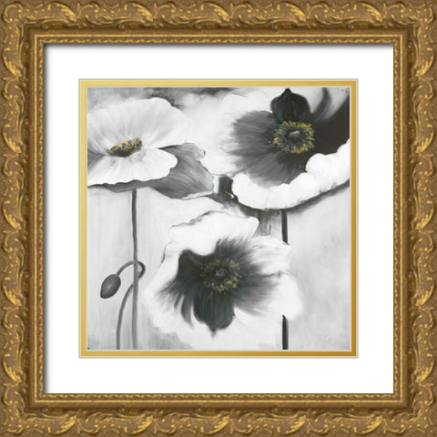 BLACK AND WHITE FLOWERS Gold Ornate Wood Framed Art Print with Double Matting by Atelier B Art Studio