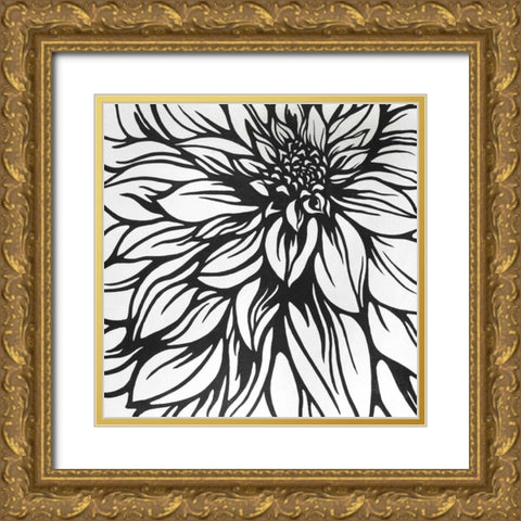 Dahlia Flower Outline Style Gold Ornate Wood Framed Art Print with Double Matting by Atelier B Art Studio