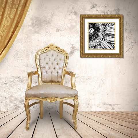 Gerbera Flower Outline Style Gold Ornate Wood Framed Art Print with Double Matting by Atelier B Art Studio