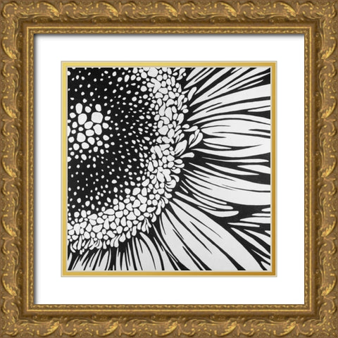Gerbera Flower Outline Style Gold Ornate Wood Framed Art Print with Double Matting by Atelier B Art Studio