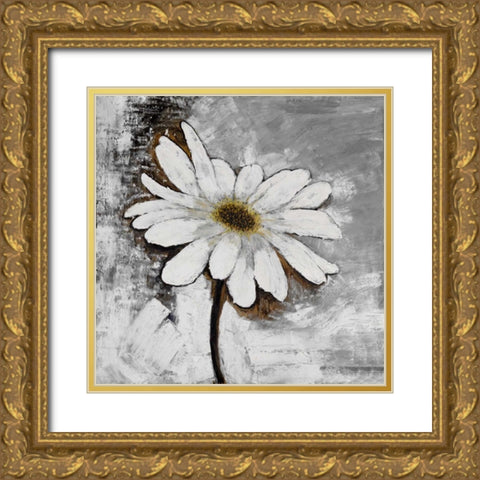 Abstract Daisy Flower Gold Ornate Wood Framed Art Print with Double Matting by Atelier B Art Studio