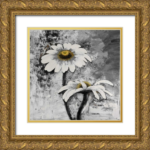 Abstract Daisies Flowers Gold Ornate Wood Framed Art Print with Double Matting by Atelier B Art Studio
