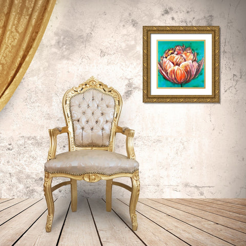 Abstract Double Tulips Flower Gold Ornate Wood Framed Art Print with Double Matting by Atelier B Art Studio