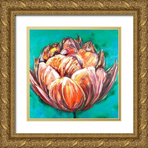 Abstract Double Tulips Flower Gold Ornate Wood Framed Art Print with Double Matting by Atelier B Art Studio