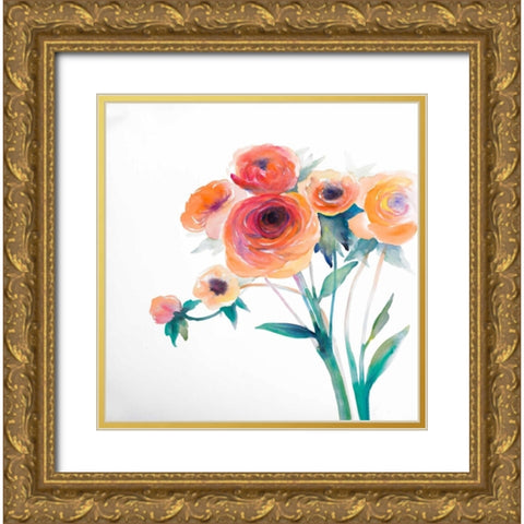 Watercolor Flowers Gold Ornate Wood Framed Art Print with Double Matting by Atelier B Art Studio