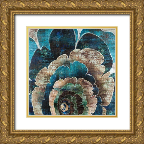 BLUE FLOWER MONTAGE Gold Ornate Wood Framed Art Print with Double Matting by Atelier B Art Studio