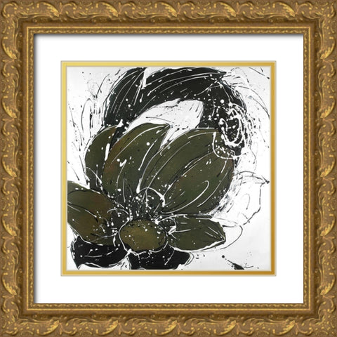 Abstract Flower with Paint Splash Gold Ornate Wood Framed Art Print with Double Matting by Atelier B Art Studio