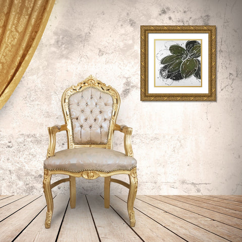 Flower with Paint Splash Outlines Gold Ornate Wood Framed Art Print with Double Matting by Atelier B Art Studio
