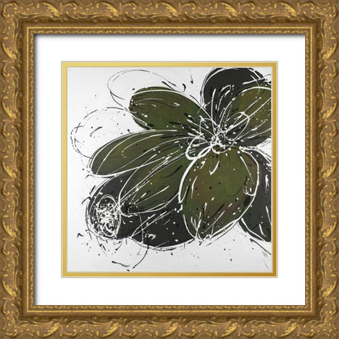 Flower with Paint Splash Outlines Gold Ornate Wood Framed Art Print with Double Matting by Atelier B Art Studio