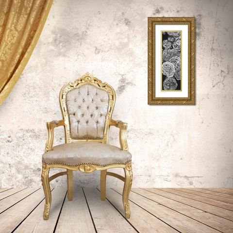 Grayscale Dahlias Gold Ornate Wood Framed Art Print with Double Matting by Atelier B Art Studio
