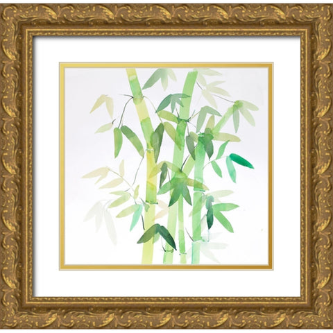 WATERCOLOR BAMBOO WITH LEAVES Gold Ornate Wood Framed Art Print with Double Matting by Atelier B Art Studio