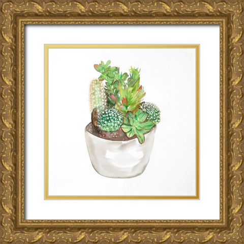 CACTUS ASSORTMENT IN A POT Gold Ornate Wood Framed Art Print with Double Matting by Atelier B Art Studio