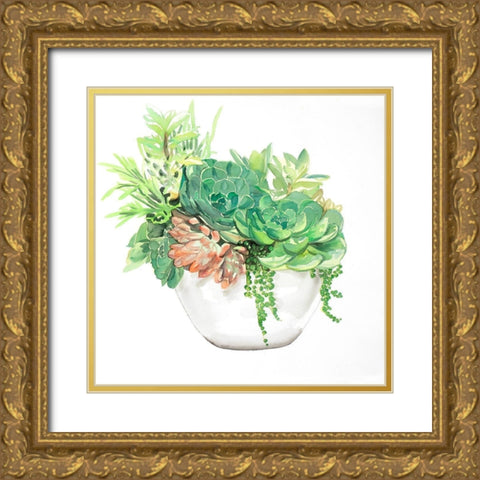 SUCCULENT ASSORTMENT IN A POT Gold Ornate Wood Framed Art Print with Double Matting by Atelier B Art Studio