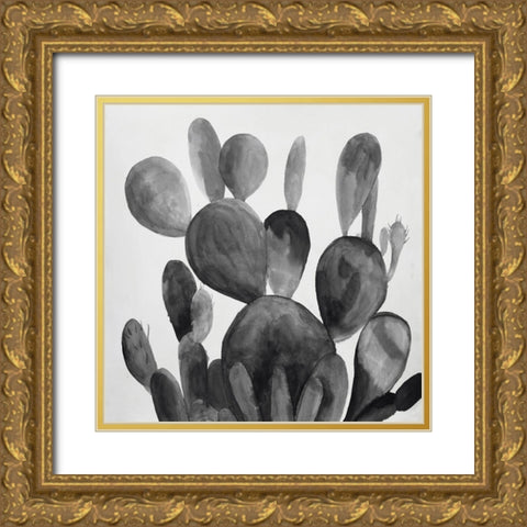 GRAYSCALE PADDLE CACTUS PLANT Gold Ornate Wood Framed Art Print with Double Matting by Atelier B Art Studio