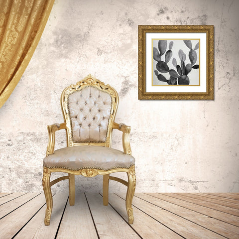 GRAYSCALE CACTUS Gold Ornate Wood Framed Art Print with Double Matting by Atelier B Art Studio