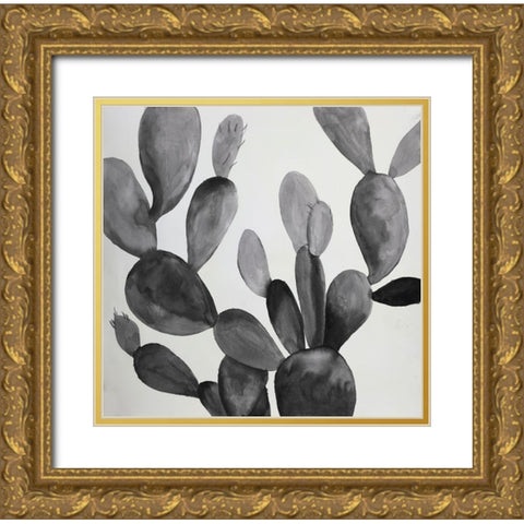 GRAYSCALE CACTUS Gold Ornate Wood Framed Art Print with Double Matting by Atelier B Art Studio