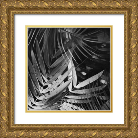 MONOCHROME TROPICALS LEAVES Gold Ornate Wood Framed Art Print with Double Matting by Atelier B Art Studio