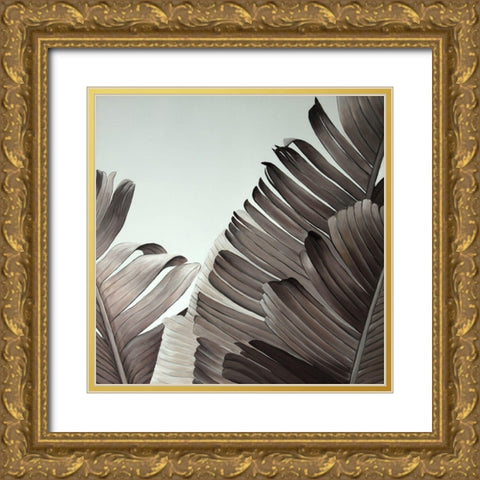 GRAYSCALE TROPICAL LEAVES Gold Ornate Wood Framed Art Print with Double Matting by Atelier B Art Studio