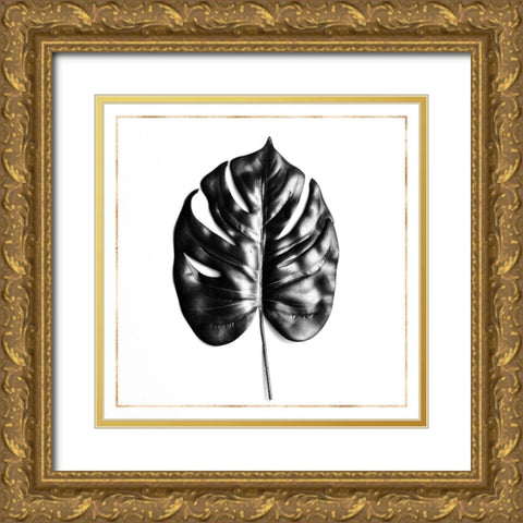SPLIT LEAF PHILODENDRON WITH GOLD LINES Gold Ornate Wood Framed Art Print with Double Matting by Atelier B Art Studio