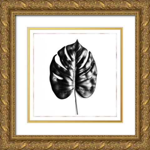 SPLIT LEAF PHILODENDRON WITH ROSE LINE Gold Ornate Wood Framed Art Print with Double Matting by Atelier B Art Studio