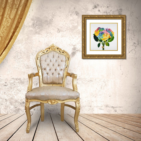BOUQUET OF RAINBOW ROSES Gold Ornate Wood Framed Art Print with Double Matting by Atelier B Art Studio