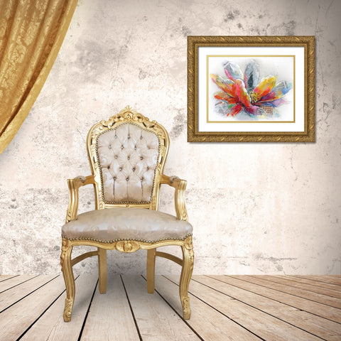 ABSTRACT FLOWER WITH TEXTURE Gold Ornate Wood Framed Art Print with Double Matting by Atelier B Art Studio