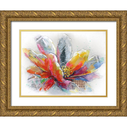 ABSTRACT FLOWER WITH TEXTURE Gold Ornate Wood Framed Art Print with Double Matting by Atelier B Art Studio