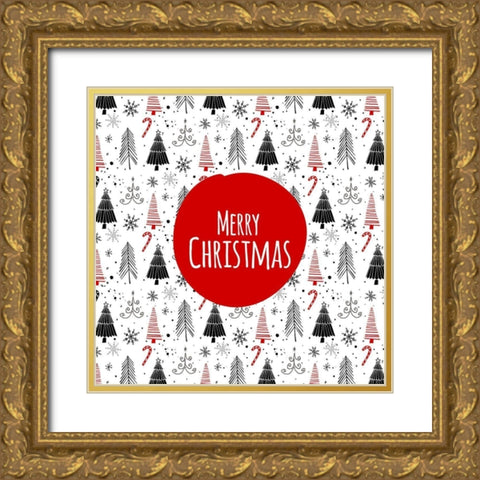 MERRY CHRISTMAS - EN Gold Ornate Wood Framed Art Print with Double Matting by Atelier B Art Studio