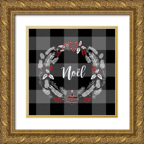 CHRISTMAS WREATH Gold Ornate Wood Framed Art Print with Double Matting by Atelier B Art Studio