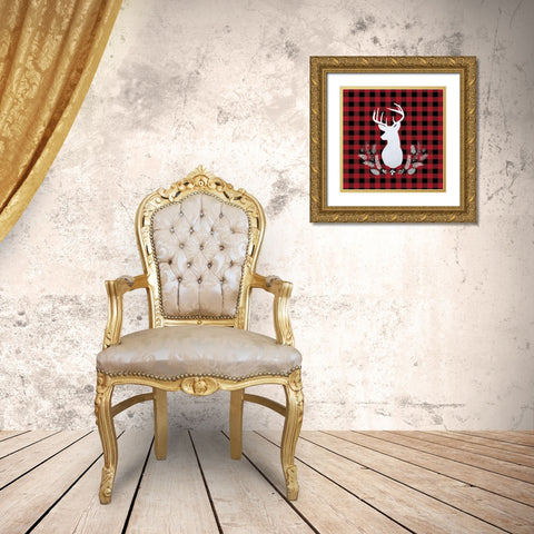 DEER PLAID Gold Ornate Wood Framed Art Print with Double Matting by Atelier B Art Studio
