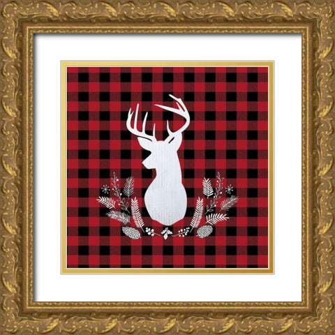 DEER PLAID Gold Ornate Wood Framed Art Print with Double Matting by Atelier B Art Studio