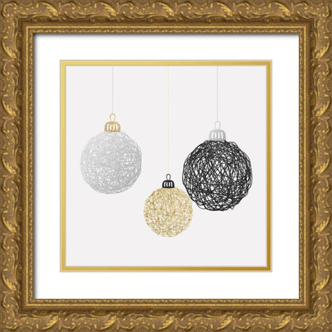 THREE CHRISTMAS BALLS Gold Ornate Wood Framed Art Print with Double Matting by Atelier B Art Studio