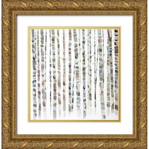 WATERCOLOR BIRCH TREE FOREST Gold Ornate Wood Framed Art Print with Double Matting by Atelier B Art Studio