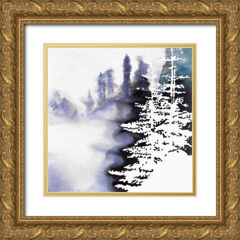 SILHOUETTE OF A FOREST Gold Ornate Wood Framed Art Print with Double Matting by Atelier B Art Studio