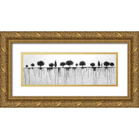 INK BLEEDING TREES Gold Ornate Wood Framed Art Print with Double Matting by Atelier B Art Studio