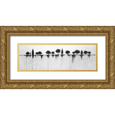 ABSTRACT BLACK TREES Gold Ornate Wood Framed Art Print with Double Matting by Atelier B Art Studio