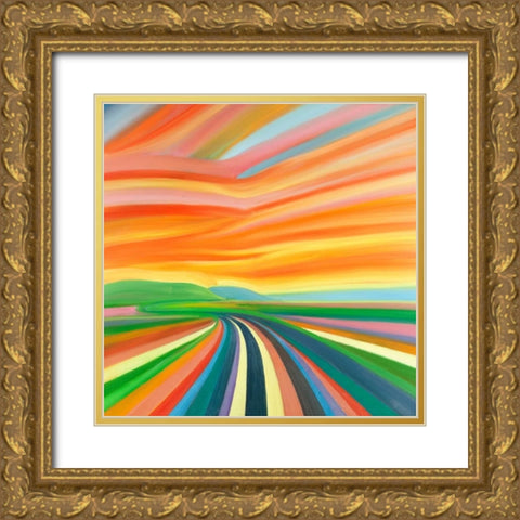Colorful Road Gold Ornate Wood Framed Art Print with Double Matting by Atelier B Art Studio