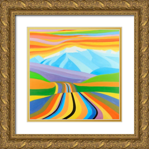 Mountain Road Multicolored Gold Ornate Wood Framed Art Print with Double Matting by Atelier B Art Studio