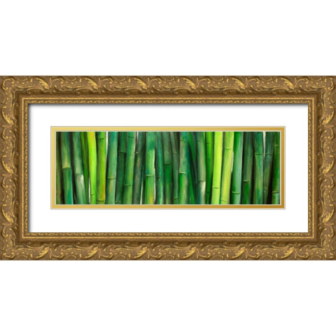 Green Bamboo Gold Ornate Wood Framed Art Print with Double Matting by Atelier B Art Studio