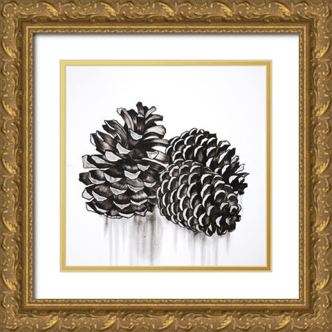 THREE SMALL PINE CONES Gold Ornate Wood Framed Art Print with Double Matting by Atelier B Art Studio