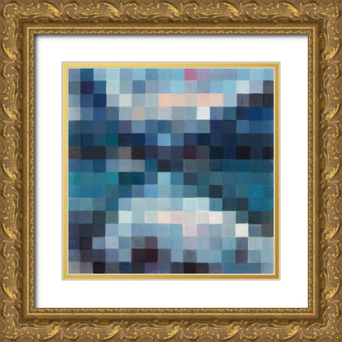 PIXELATED MOUNTAINOUS LANDSCAPE Gold Ornate Wood Framed Art Print with Double Matting by Atelier B Art Studio