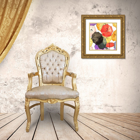 SUSPENDED UMBRELLAS Gold Ornate Wood Framed Art Print with Double Matting by Atelier B Art Studio
