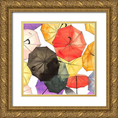 SUSPENDED UMBRELLAS Gold Ornate Wood Framed Art Print with Double Matting by Atelier B Art Studio