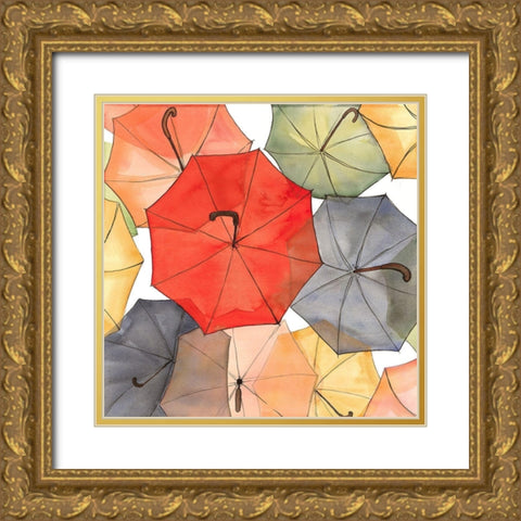 THE UMBRELLAS OF PETIT CHAMPLAIN Gold Ornate Wood Framed Art Print with Double Matting by Atelier B Art Studio