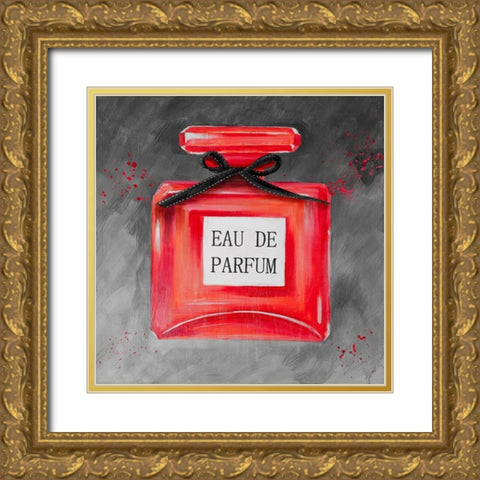 PERFUME RED BOTTLE Gold Ornate Wood Framed Art Print with Double Matting by Atelier B Art Studio