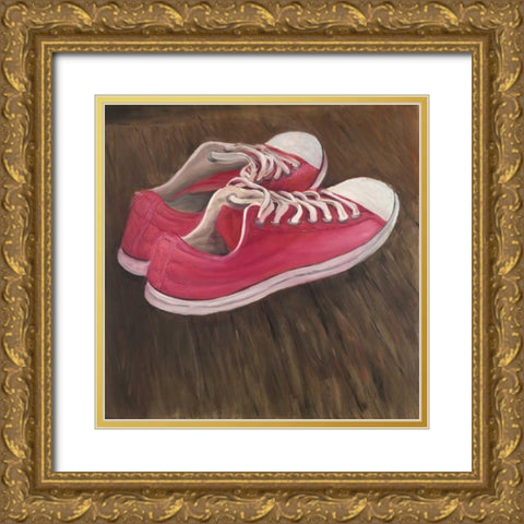 Sneaker Shoes Gold Ornate Wood Framed Art Print with Double Matting by Atelier B Art Studio