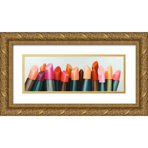 Lipstick Addict for Woman Gold Ornate Wood Framed Art Print with Double Matting by Atelier B Art Studio