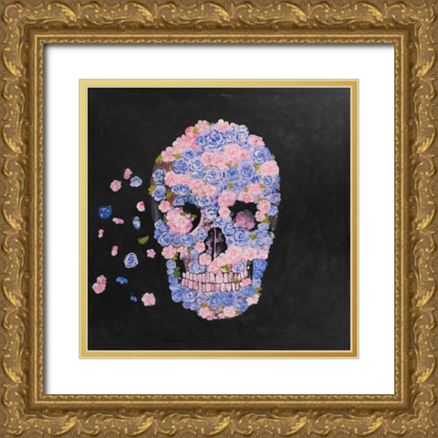 SKULL OF FLOWERS IN FLIGHT Gold Ornate Wood Framed Art Print with Double Matting by Atelier B Art Studio