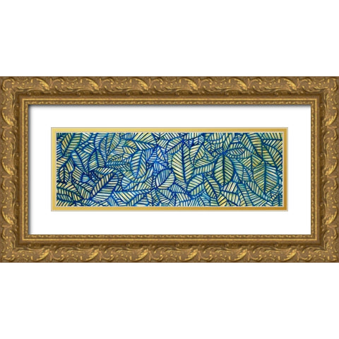 Blue Leaf Patterns Gold Ornate Wood Framed Art Print with Double Matting by Atelier B Art Studio