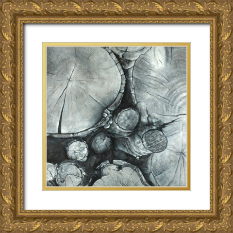 Textured Wooden Logs Gold Ornate Wood Framed Art Print with Double Matting by Atelier B Art Studio